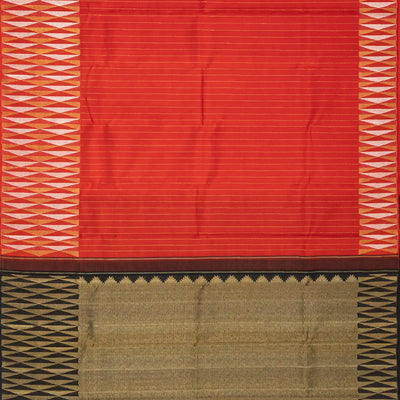 Red Handloom Kanchipuram Silk Saree With Stripes