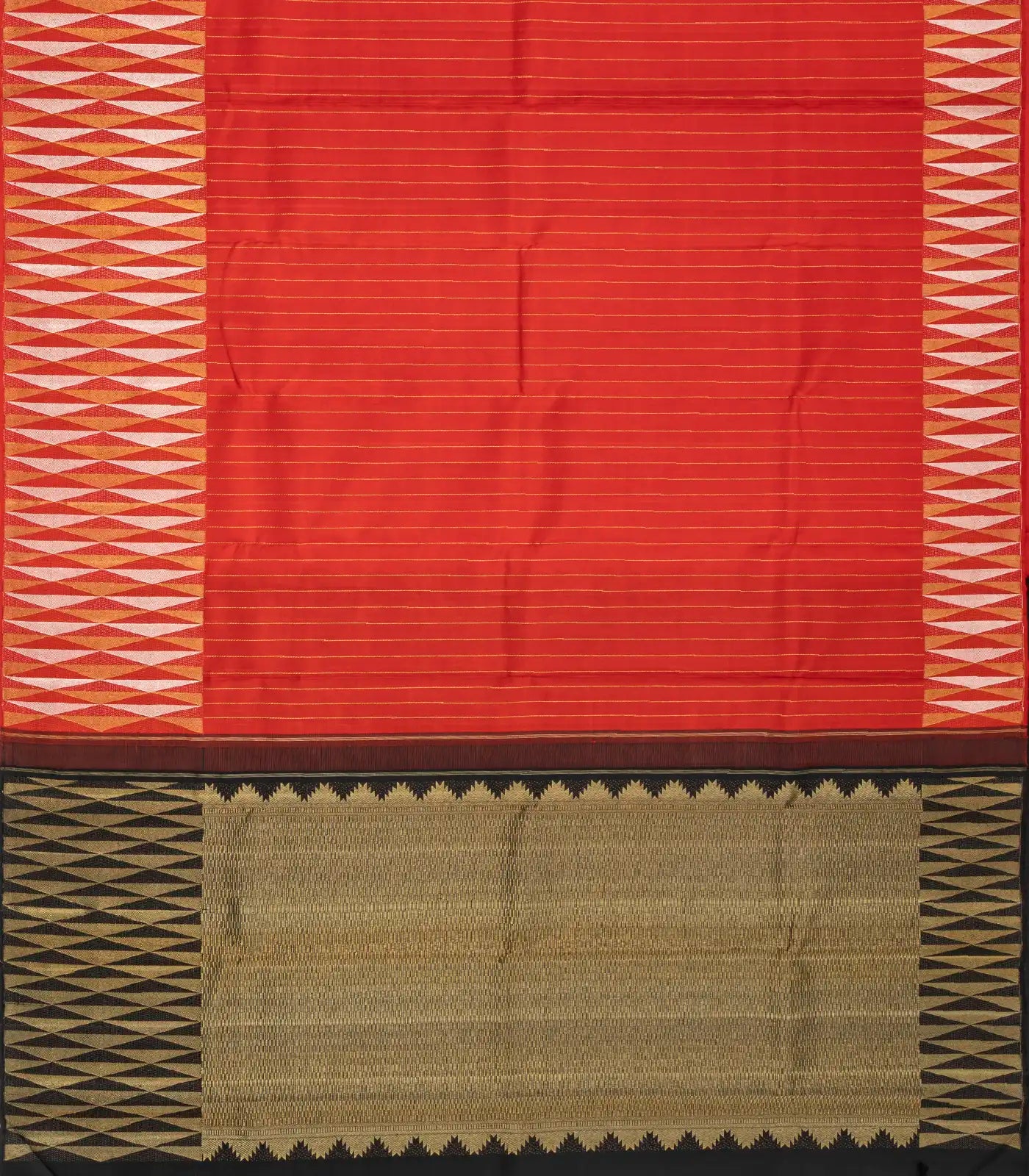 Red Handloom Kanchipuram Silk Saree With Stripes