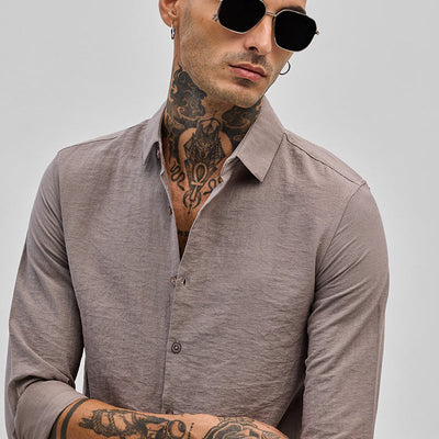 Light Brown Slim Fit Linen Shirt