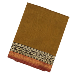 Dark Olive Handloom Chanderi Cotton Saree With Printed Floral Motif