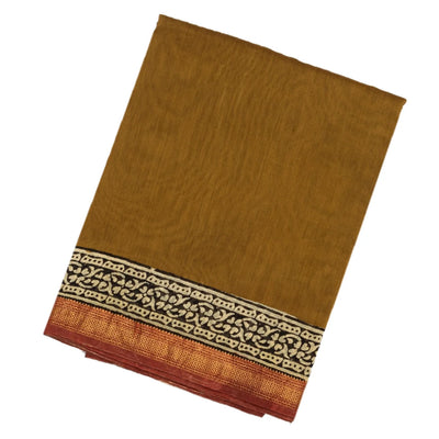 Dark Olive Handloom Chanderi Cotton Saree With Printed Floral Motif