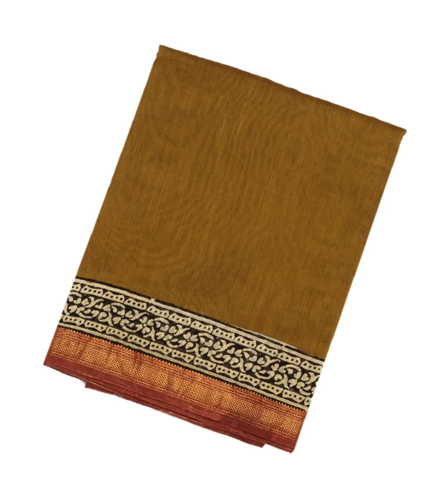 Dark Olive Handloom Chanderi Cotton Saree With Printed Floral Motif