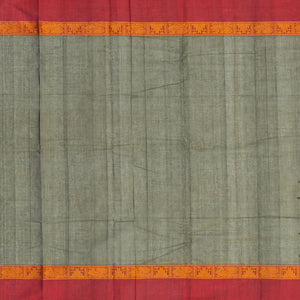 Green Handloom Kanchi Cotton Saree With Crimson Border