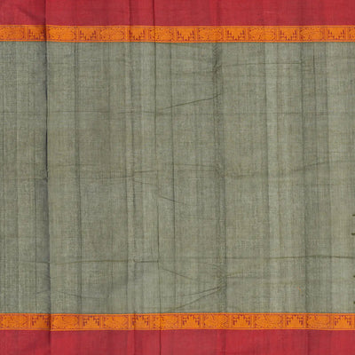 Green Handloom Kanchi Cotton Saree With Crimson Border