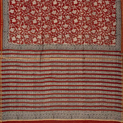 Crimson Handloom Chanderi Cotton Saree With Printed Floral Motifs