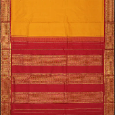 Mango Yellow Handloom Kanchipuram Korvai 9 Yards Silk Saree With Red Border