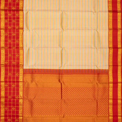 Multi Color Handloom Kanchipuram Korvai Silk Saree With Stripes