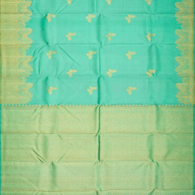 Aquamarine Handloom Kanchipuram Silk Saree With Butterfly Buttas