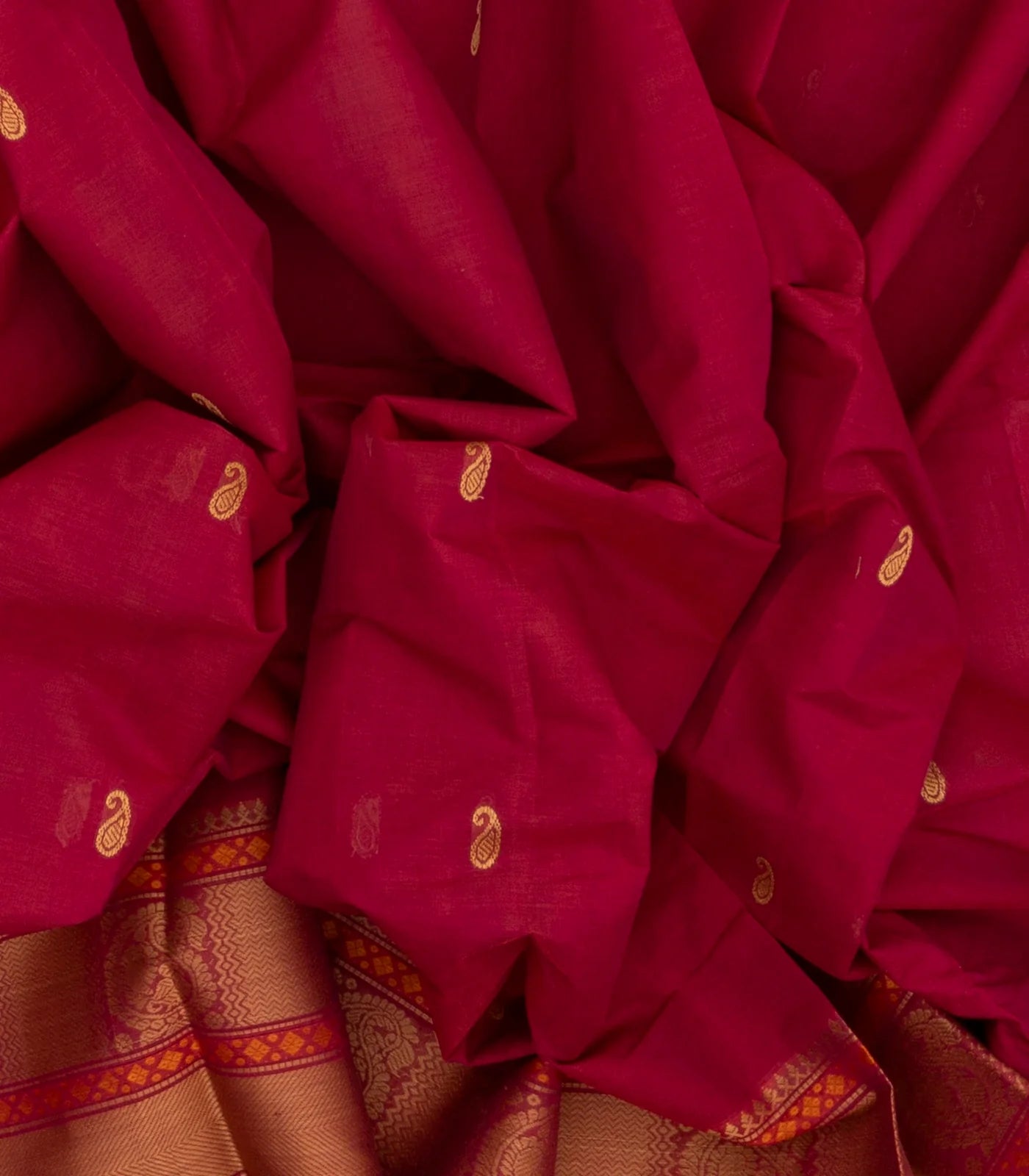 Pink Handloom Kanchi Cotton Saree With Mango Buttas