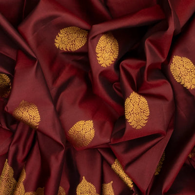 Maroon Handloom Kanchipuram Silk Saree With Bird Buttas