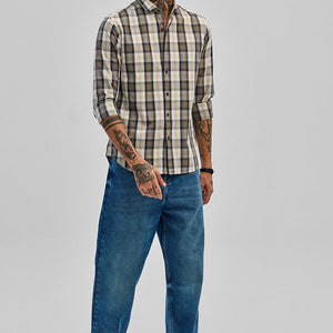 Khaki Checks Slim Fit Shirt