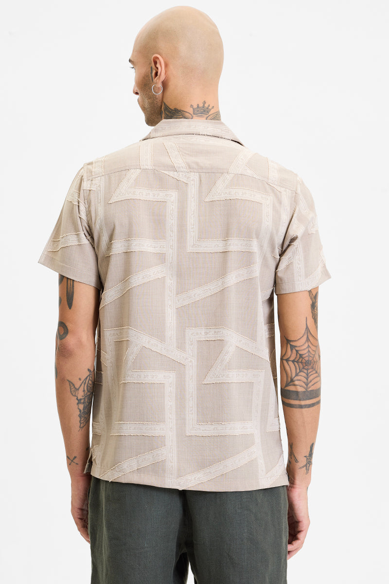Beige Geometric Box Fit Shirt
