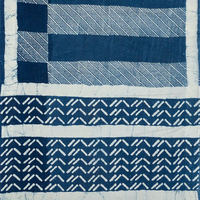 Indigo Woven Jaipur Cotton Saree Printed With White Diagonal Stripes