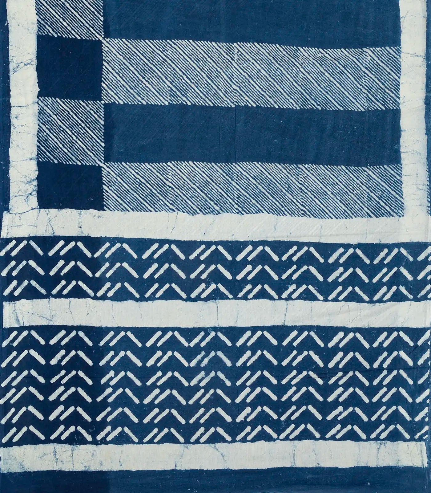 Indigo Woven Jaipur Cotton Saree Printed With White Diagonal Stripes