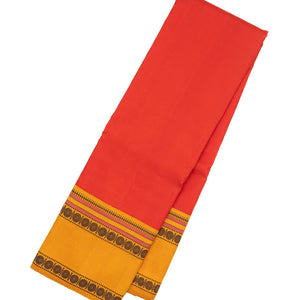 Red Handloom Kanchipuram Korvai Silk Saree With Mustard Border