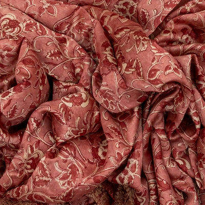 Dusty Pink Handloom Chanderi Cotton Saree With Printed Floral Motifs
