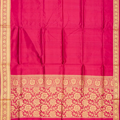 Pink woven Plain Banarasi Silk Saree With Floral Motifs In Border