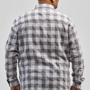 Grey Checks Linen Blend Shirt