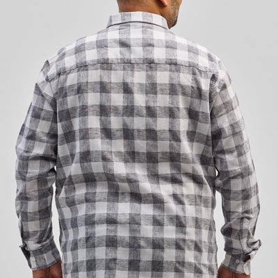 Grey Checks Linen Blend Shirt