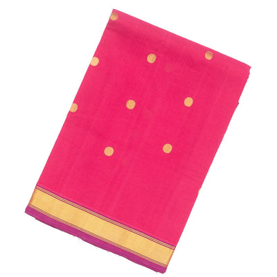 Hot Pink Handloom Venkatagiri Cotton Saree With Coin buttis and Jamdani Parrot Pallu Motifs