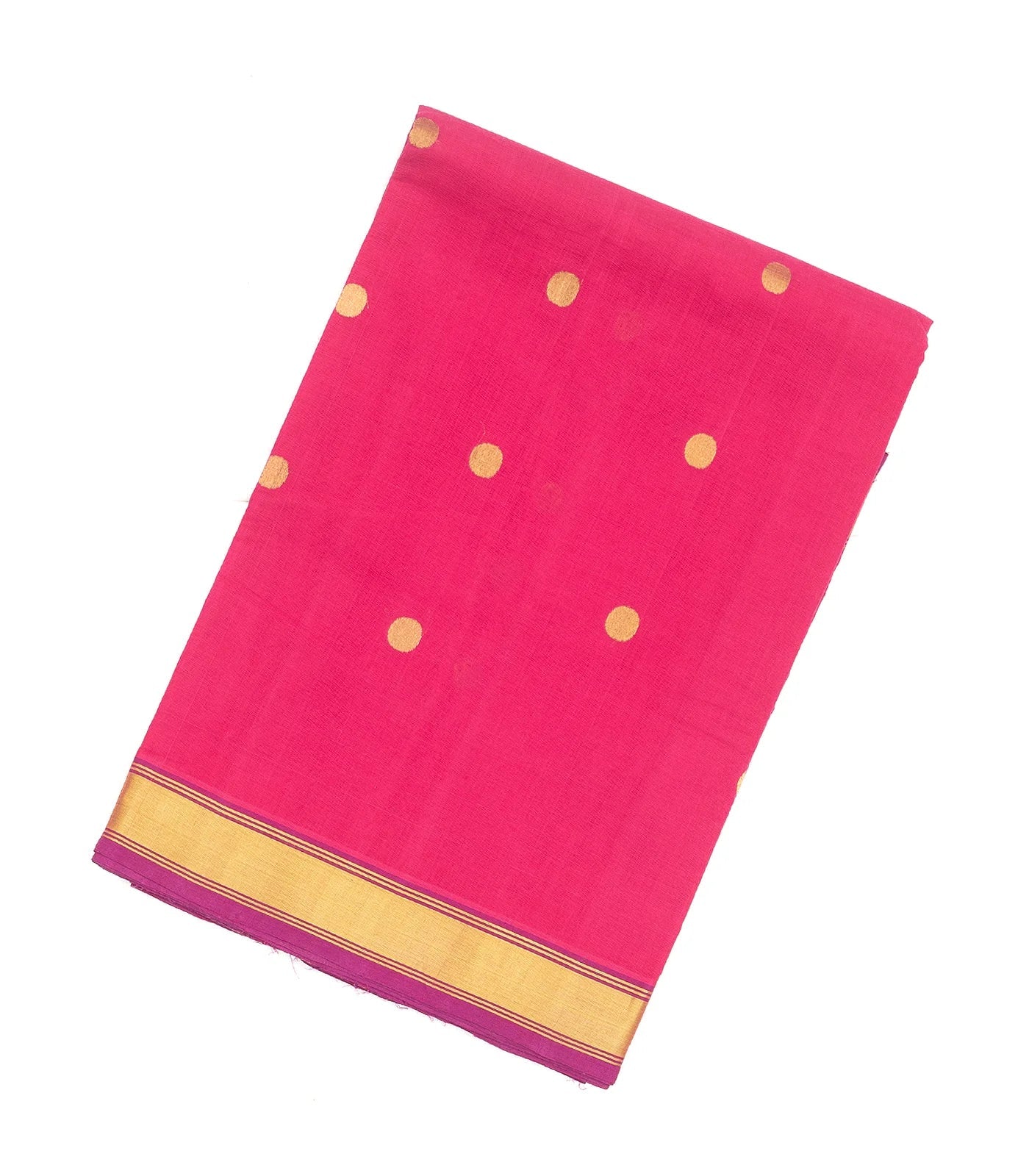 Hot Pink Handloom Venkatagiri Cotton Saree With Coin buttis and Jamdani Parrot Pallu Motifs