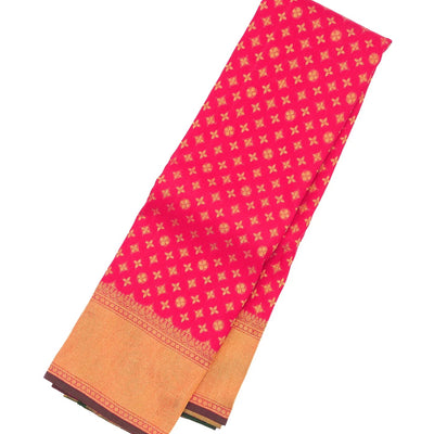 Pink Handloom Kanchipuram Silk Saree With Star Flower Motifs