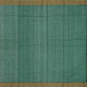 Dark Green Handloom Kanchi Cotton Saree With Checks & Chakaram Motifs.