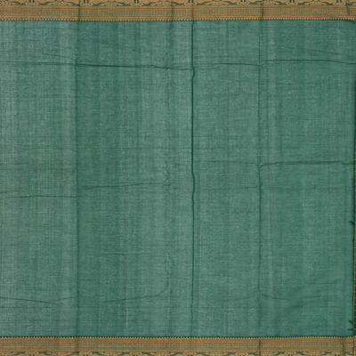 Dark Green Handloom Kanchi Cotton Saree With Checks & Chakaram Motifs.