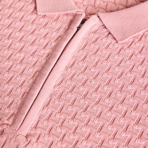 Light Pink Zipper Knitted Polo T-Shirt