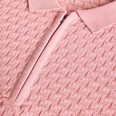 Light Pink Zipper Knitted Polo T-Shirt