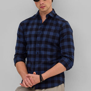 Dark Blue Checks Slim Fit Shirt