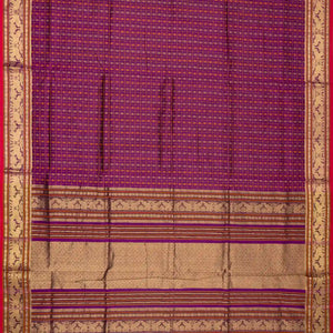 Purple Handloom Silk Cotton Saree With Checks & Kamalam Motifs