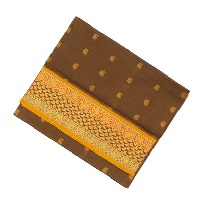 Dark Olive Venkatagiri Cotton Saree With Mango Motifs