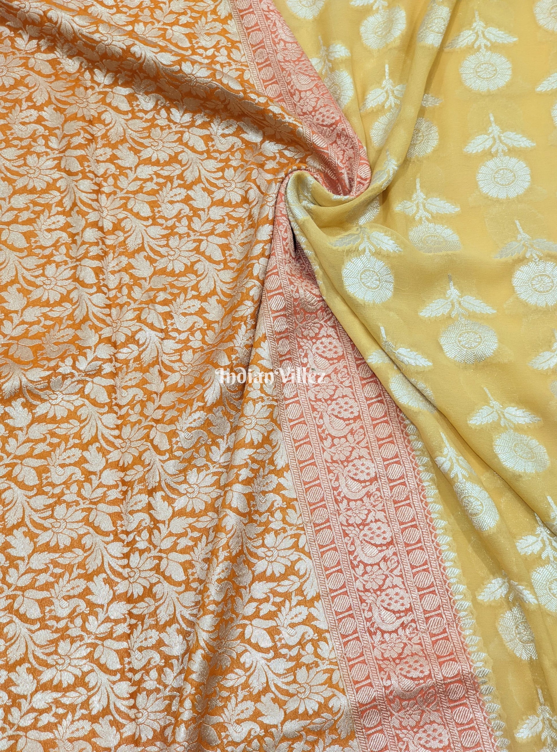 Sandal Color Banarasi Khaddi Georgette Saree With Tassels
