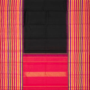 Black Handloom Kanchipuram Korvai Silk Saree With Multi Stripe Border