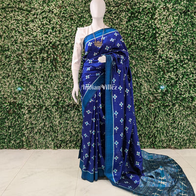 Navy Blue Pasapali Odisha Ikat Contemporary Silk Saree