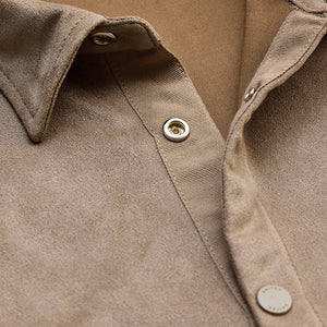 Beige Suede Snap Button Overshirt