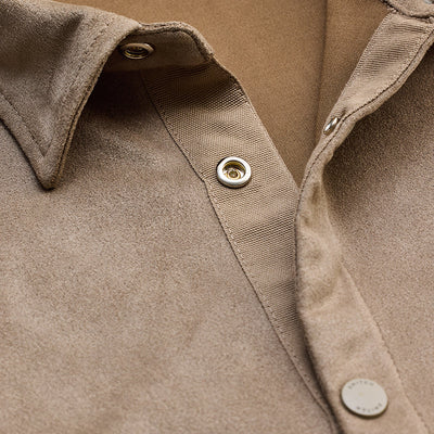 Beige Suede Snap Button Overshirt