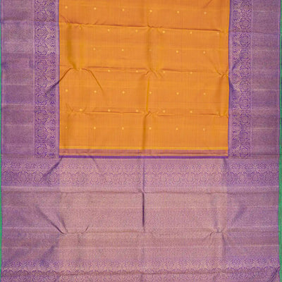 Mustard Handloom Kanchipuram Vairaoosi Korvai Silk Saree With Buttas
