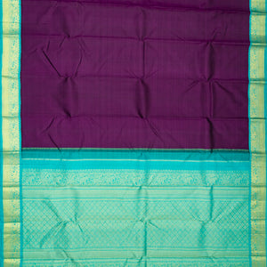Purple Handloom Korvai Kanchipuram Silk Saree With Turquoise Border