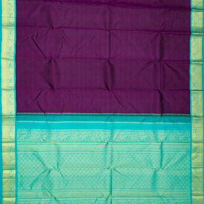 Purple Handloom Korvai Kanchipuram Silk Saree With Turquoise Border