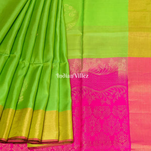 Parrot Green Pink South Handloom Kanjivaram Soft Silk Saree