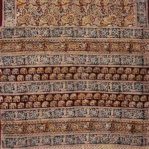 Maroon Woven Kalamkari Cotton Saree With Printed Mango Motifs