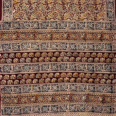 Maroon Woven Kalamkari Cotton Saree With Printed Mango Motifs