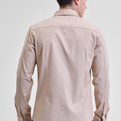 Beige Stretchable Slim Fit Shirt