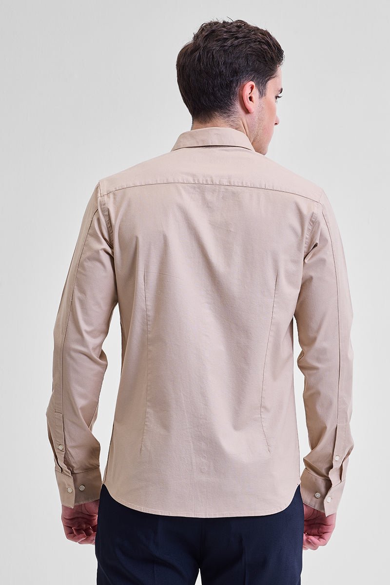 Beige Stretchable Slim Fit Shirt
