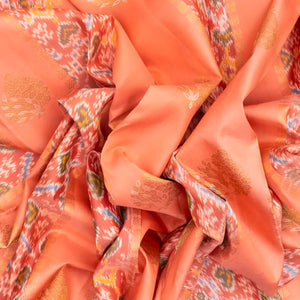 Light Peach Handloom Kanchipuram Silk Saree With Ikat Floral Buttas