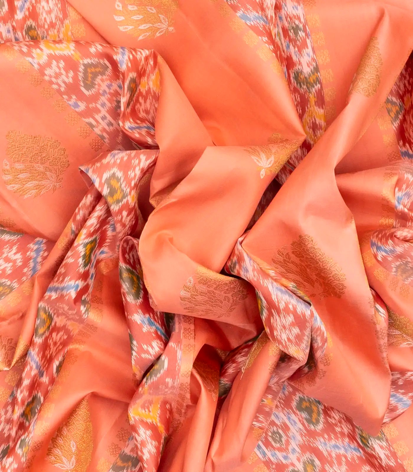Light Peach Handloom Kanchipuram Silk Saree With Ikat Floral Buttas