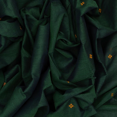 Bottle Green Handloom Rasipuram Cotton Saree With Plus Buttas