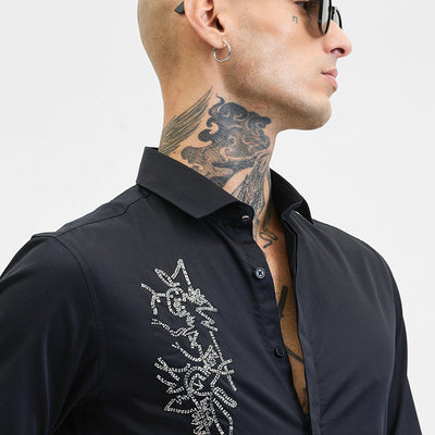 Black Embellished Slim Fit Shirt